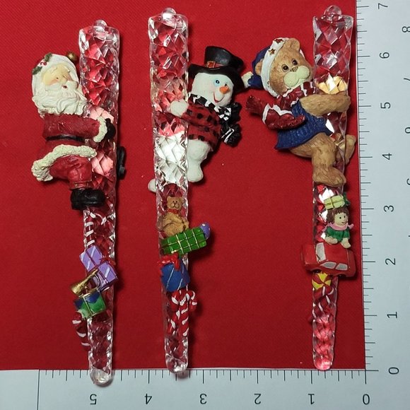 VTG Snowman Santa Bear Climbing Icicle Glass Christmas Ornament set of 3 - Picture 11 of 13